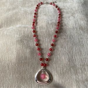 Fashion Jewelry Necklace Pink And Red Beads Silver Pendant NWOT
